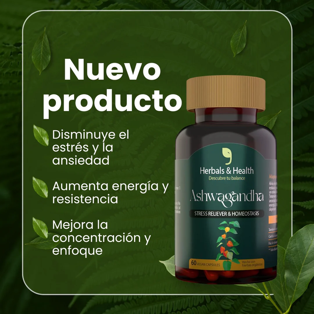 Ashwagandha: 60 Cápsulas para reducir el Estrés y Ansiedad